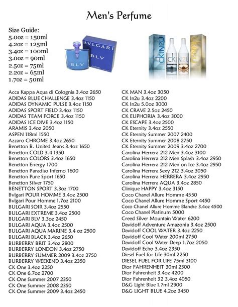 perfume price list